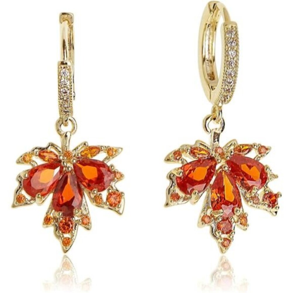 Fall Purple Austrian Crystal Drop Earrings Flower‎ Stud Sparkle Gift for Women